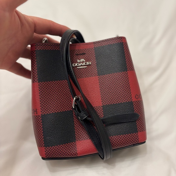 Coach Red and Black Plaid Crossbody Bag - Picture 3 of 5